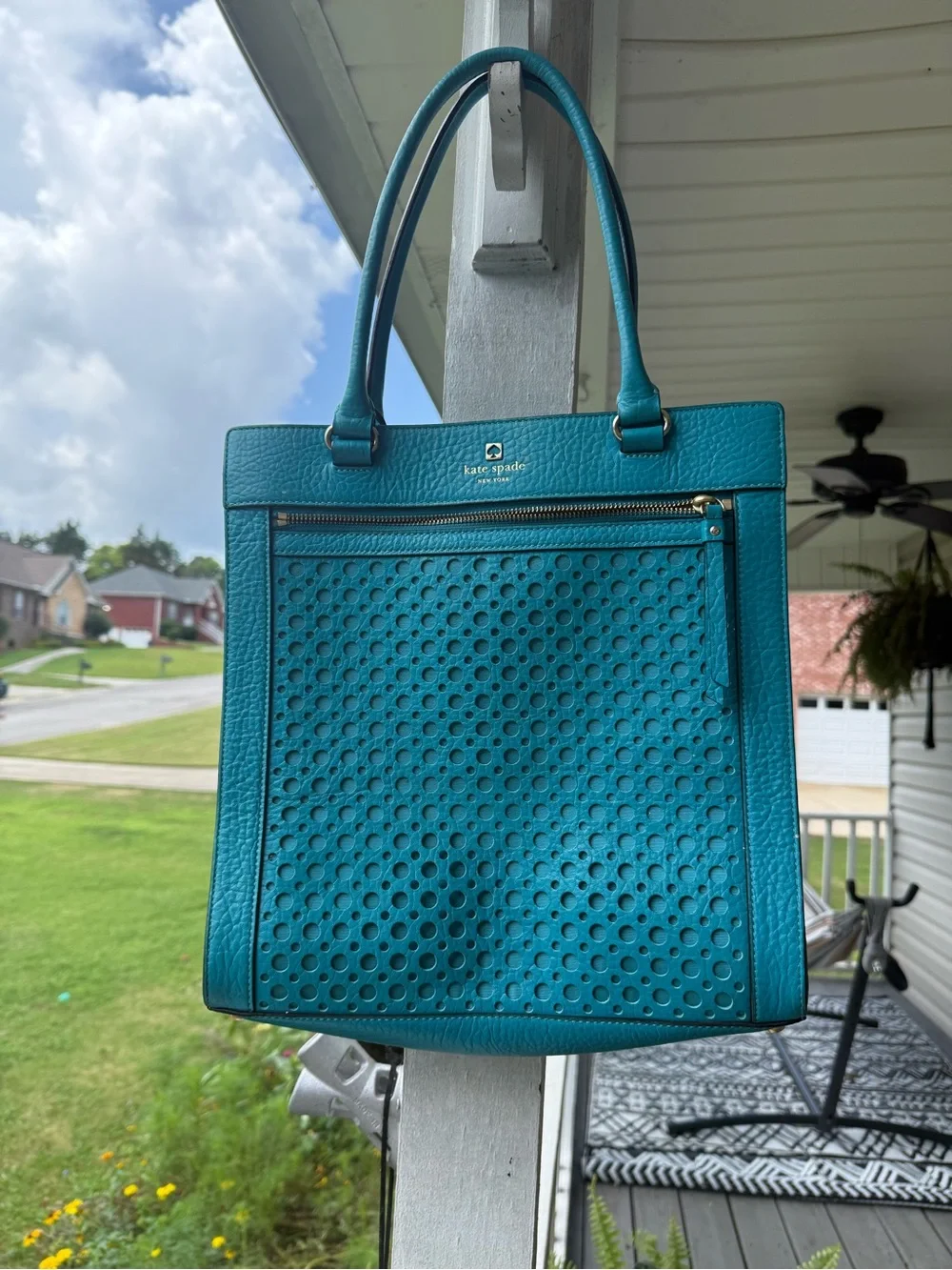kate spade Teal Perforated Leather Tote